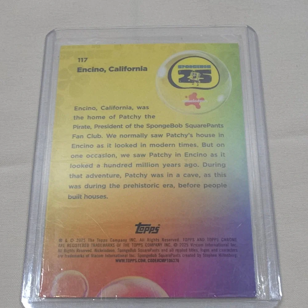 2025 Topps Chrome SpongeBob SquarePants Encino California‎ 117 Green Parallel - Picture 2 of 2